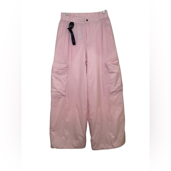 Rains Pink Show Padded Nylon Cargo Pants M | Wide Leg Utility Pants - Picture 3 of 6